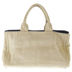 Prada Canapa Flower Applique Tote Bag Ivory Navy Canvas Silver — view 2