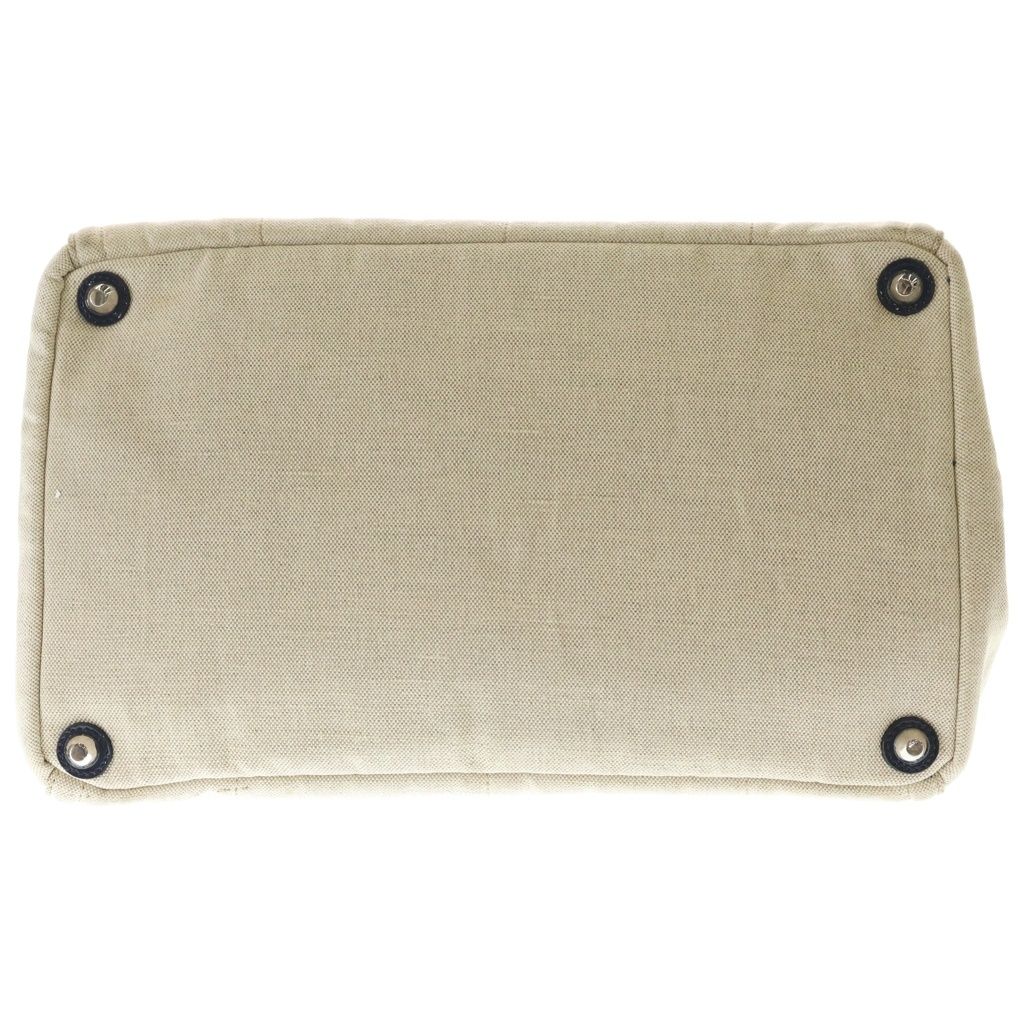 Prada Canapa Flower Applique Tote Bag Ivory Navy Canvas Silver — view 4