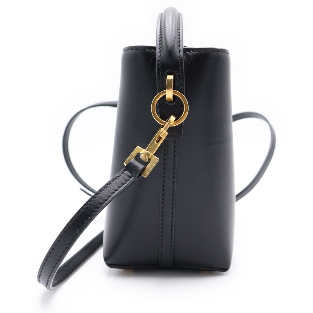 Saint Laurent Paris le 37 Mini Bucket Shiny Leather 2-Way Shoulder Bag Black — view 3