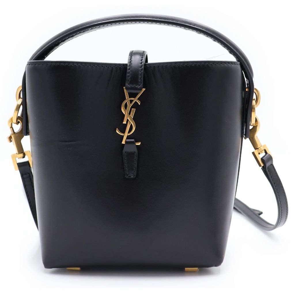 Saint Laurent Paris le 37 Mini Bucket Shiny Leather 2-Way Shoulder Bag Black