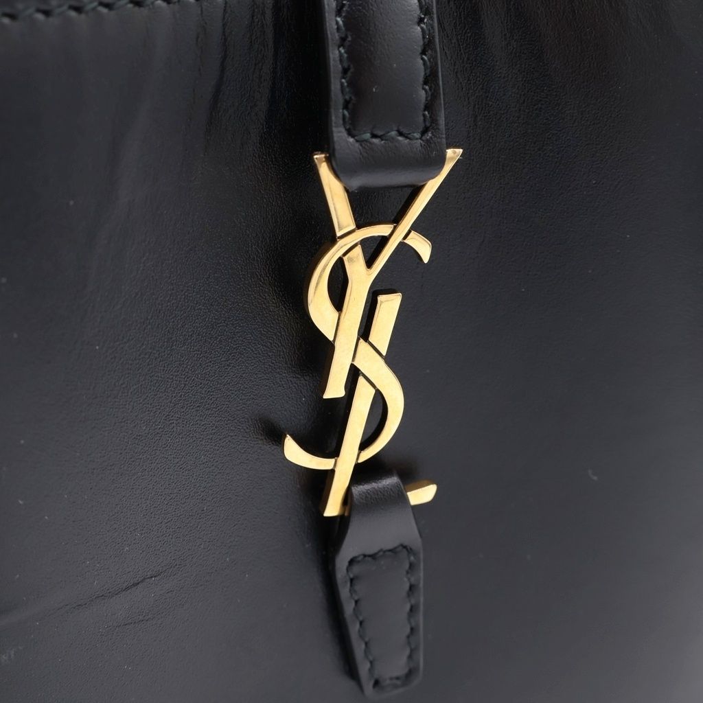 Saint Laurent Paris le 37 Mini Bucket Shiny Leather 2-Way Shoulder Bag Black — view 6