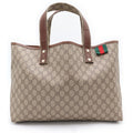 Gucci GG Supreme All Over Pattern Logo Leather Hand Tote Bag Brown