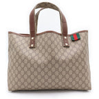 Gucci GG Supreme All Over Pattern Logo Leather Hand Tote Bag Brown