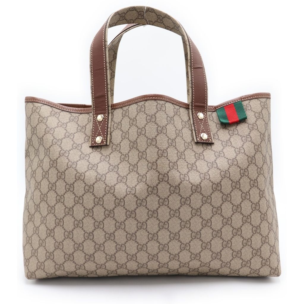 Gucci GG Supreme All Over Pattern Logo Leather Hand Tote Bag Brown
