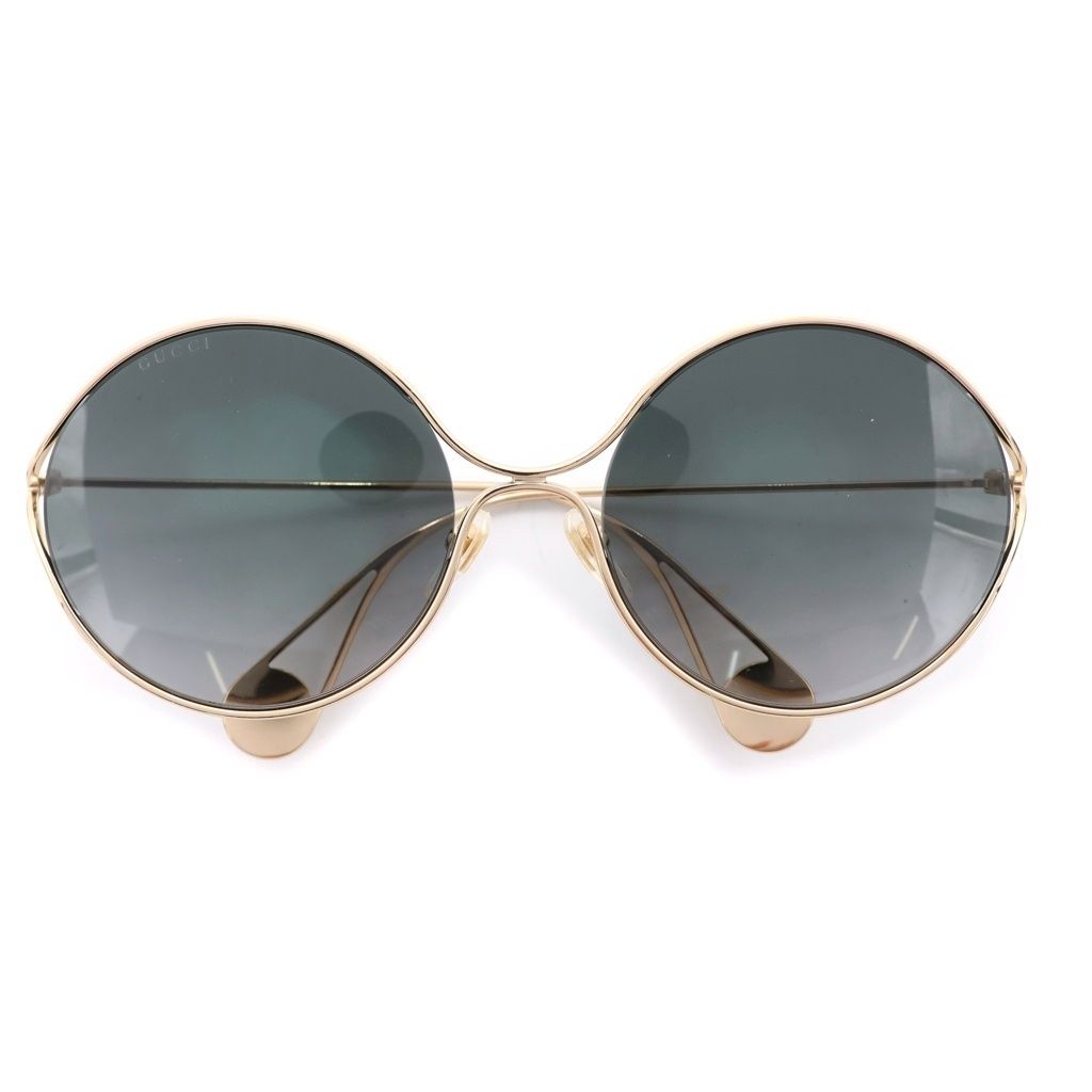 Gucci GG Logo Faux Pearl Asian Fit Sunglasses Eyewear Gold Gray Gradient