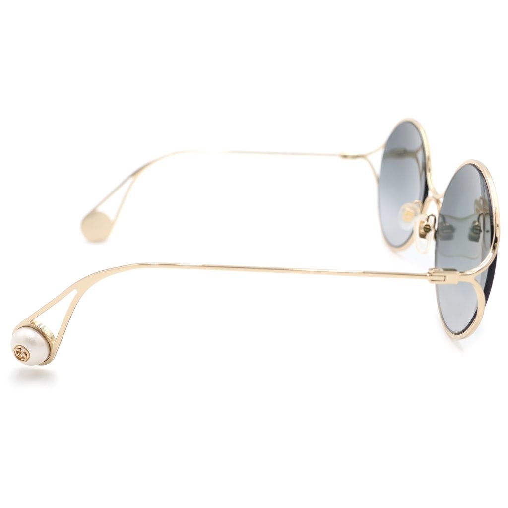 Gucci GG Logo Faux Pearl Asian Fit Sunglasses Eyewear Gold Gray Gradient — view 3
