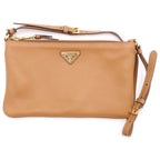 Prada Soft Gray Mini Shoulder Bag Camel Brown Leather Gold