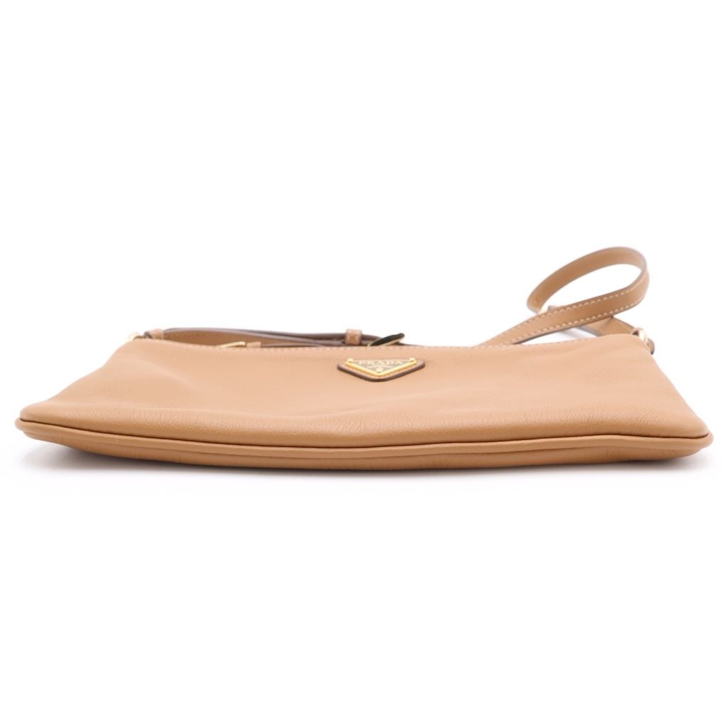 Prada Soft Gray Mini Shoulder Bag Camel Brown Leather Gold — view 4