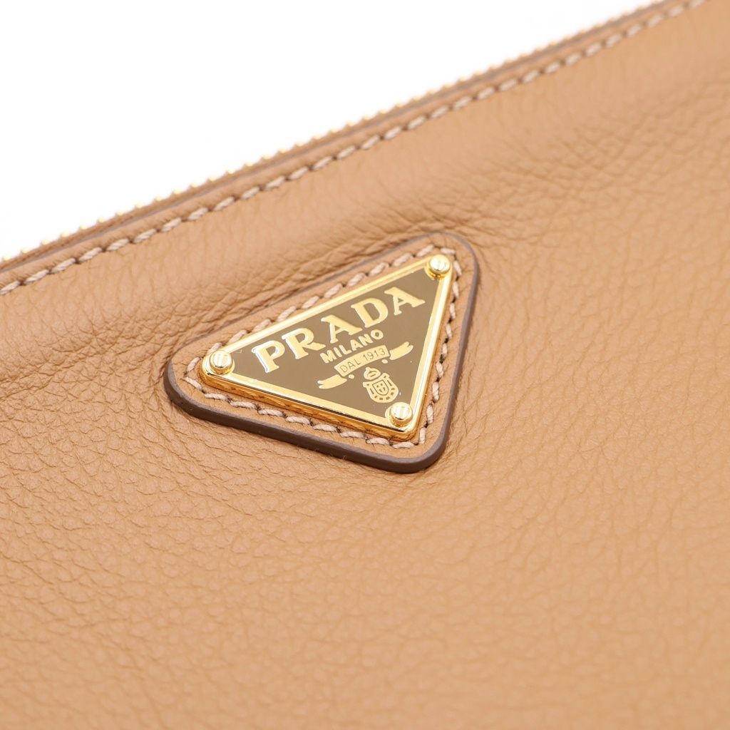 Prada Soft Gray Mini Shoulder Bag Camel Brown Leather Gold — view 6