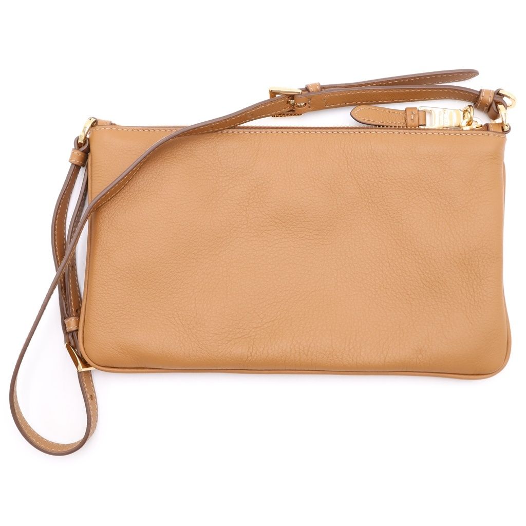 Prada Soft Gray Mini Shoulder Bag Camel Brown Leather Gold — view 2