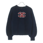 Chanel CC Logo Wool Acrylic Long Sleeve Knit Sweater Cashmere Blend Navy