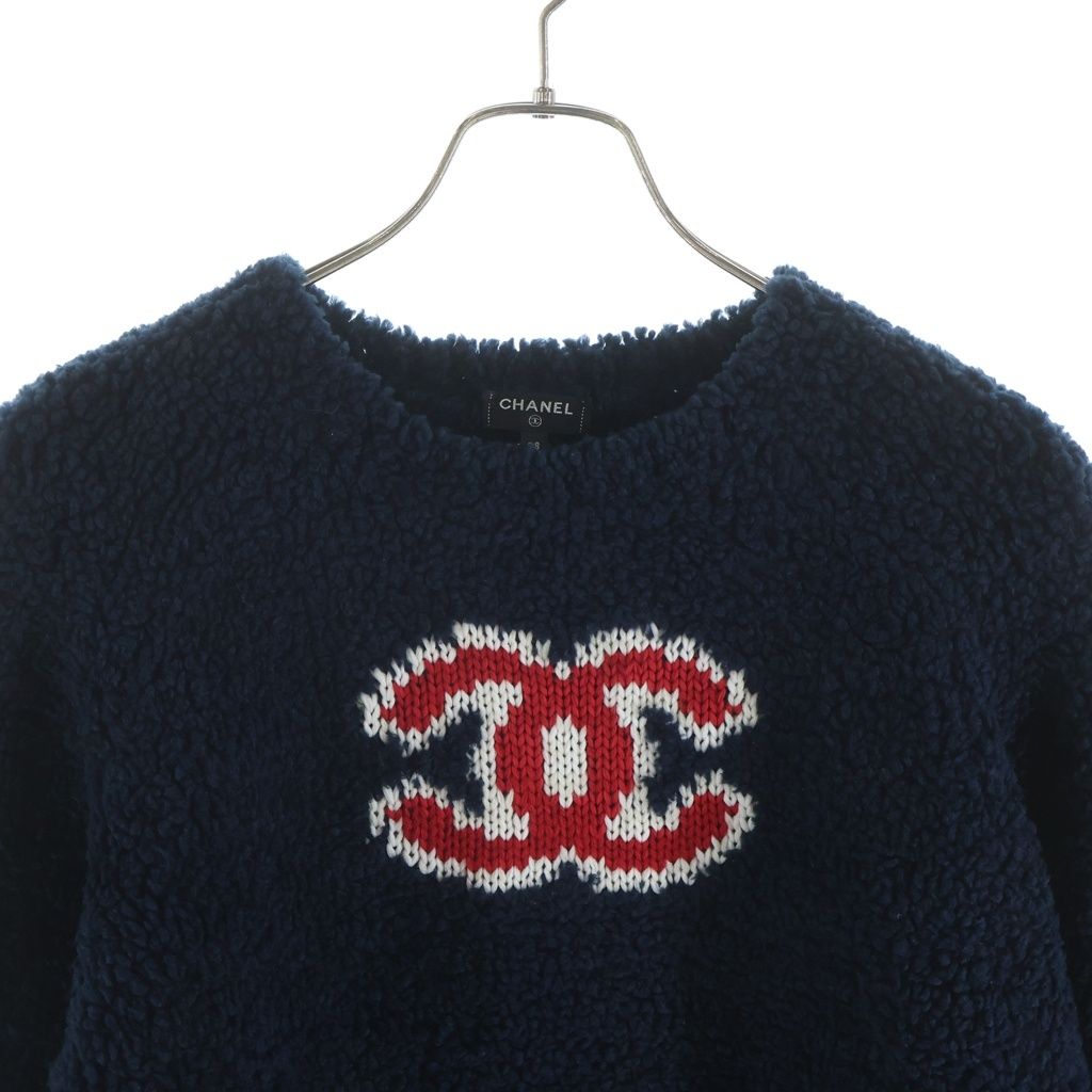 Chanel CC Logo Wool Acrylic Long Sleeve Knit Sweater Cashmere Blend Navy — view 3