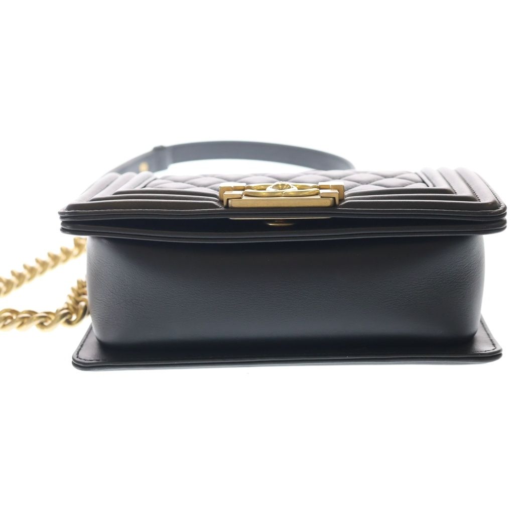Chanel Boy Quilted CC Logo Small Gold Lambskin Black Shoulder Bag — view 4