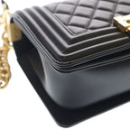 Chanel Boy Quilted CC Logo Small Gold Lambskin Black Shoulder Bag — view 5