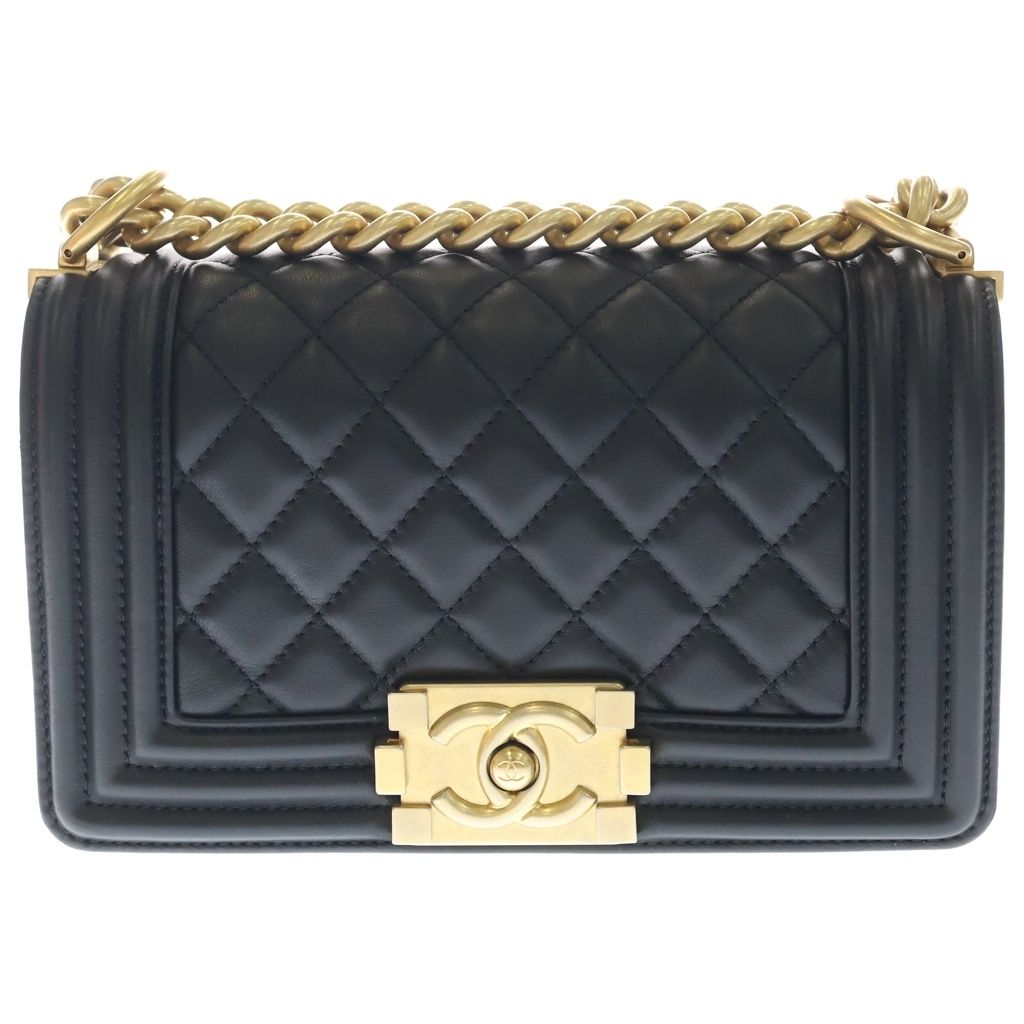 Chanel Boy Quilted CC Logo Small Gold Lambskin Black Shoulder Bag