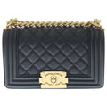 Chanel Boy Quilted CC Logo Small Gold Lambskin Black Shoulder Bag
