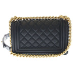Chanel Boy Quilted CC Logo Small Gold Lambskin Black Shoulder Bag — view 2