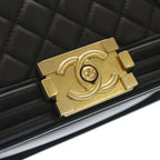 Chanel Boy Quilted CC Logo Small Gold Lambskin Black Shoulder Bag — view 6