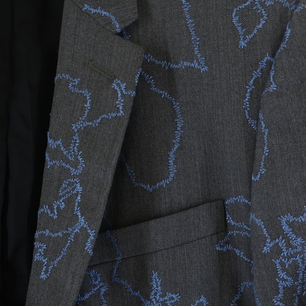 Dior Homme Flower Embroidery Tailored Jacket Gray — view 4