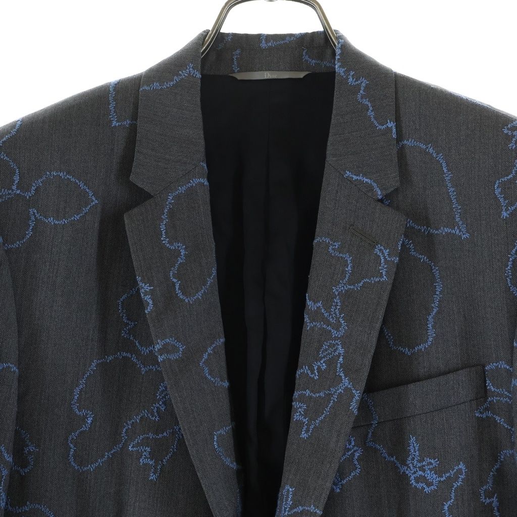 Dior Homme Flower Embroidery Tailored Jacket Gray — view 3