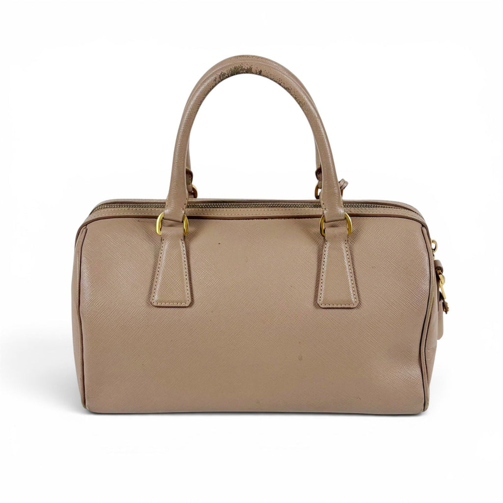 Prada Trial Patch Top Handle Satchel Saffiano Leather Beige Pink Mini — view 2
