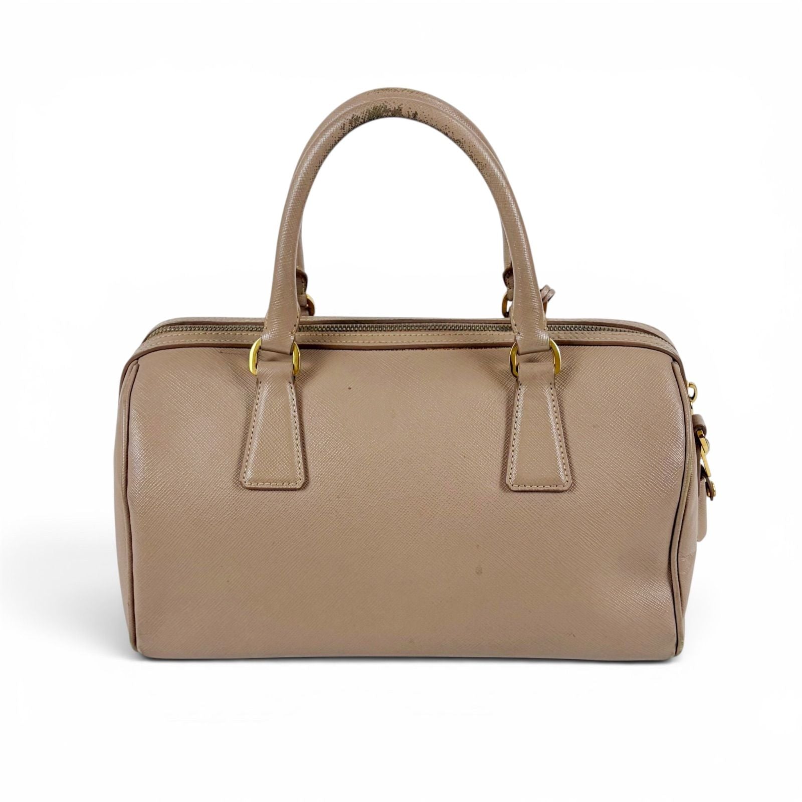 Prada Trial Patch Top Handle Satchel Saffiano Leather Beige Pink Mini — view 2
