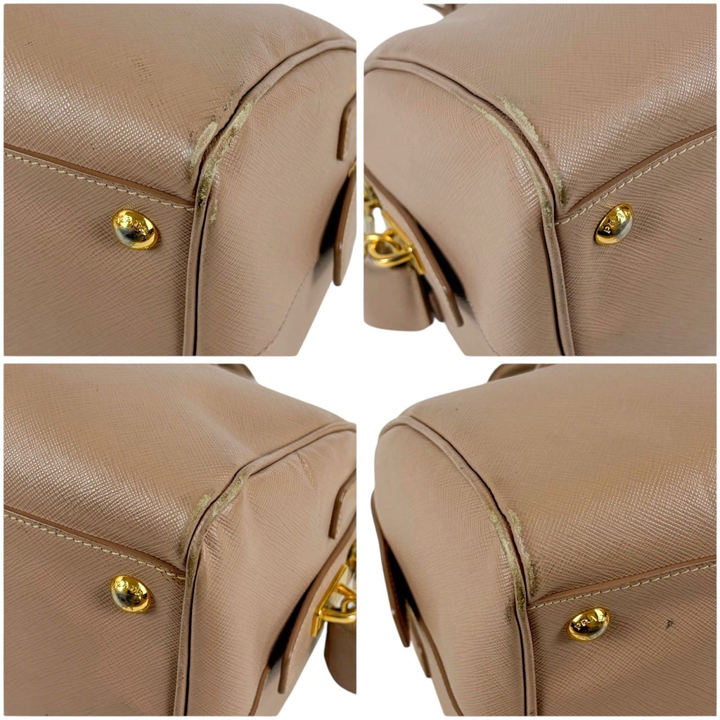 Prada Trial Patch Top Handle Satchel Saffiano Leather Beige Pink Mini — view 5
