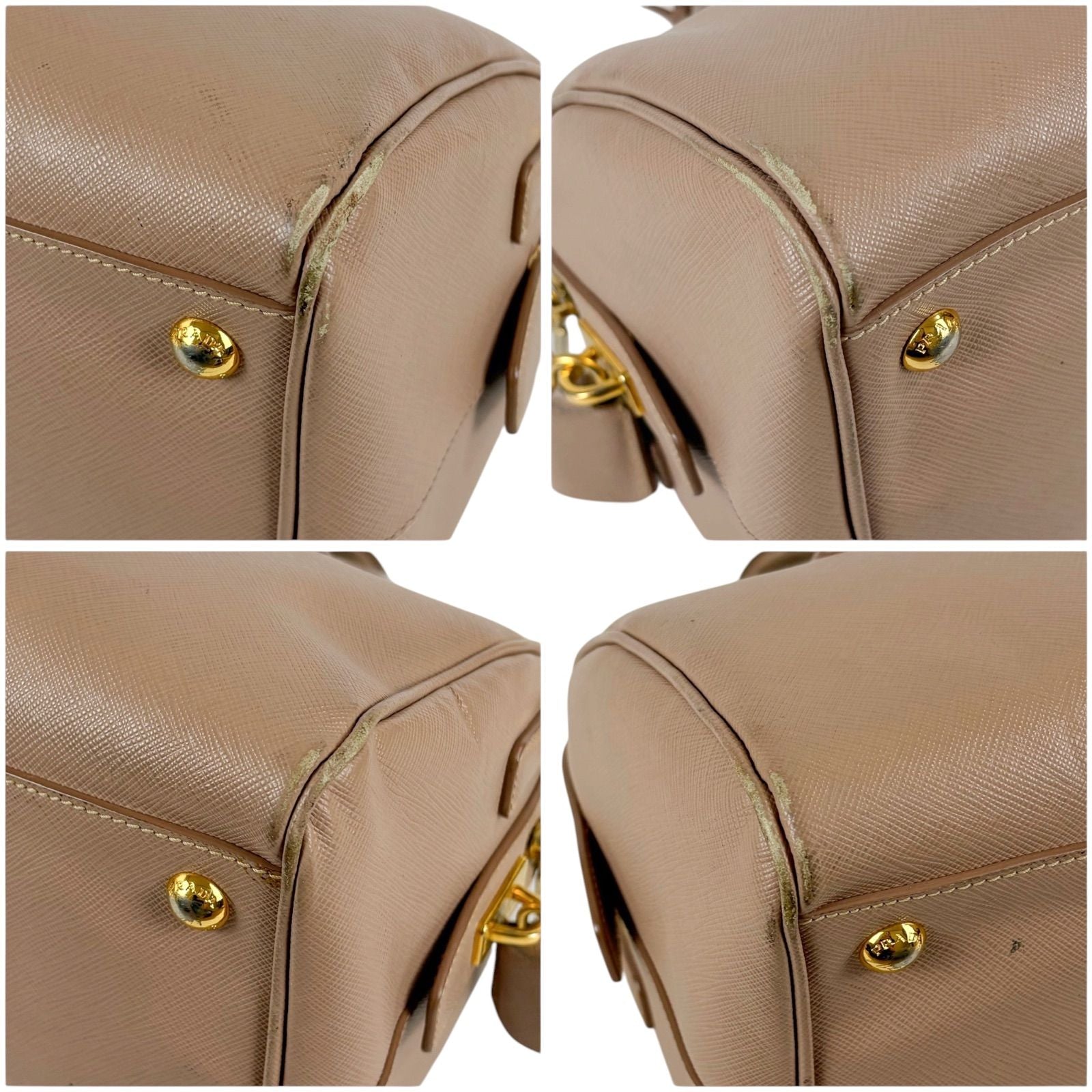 Prada Trial Patch Top Handle Satchel Saffiano Leather Beige Pink Mini — view 5