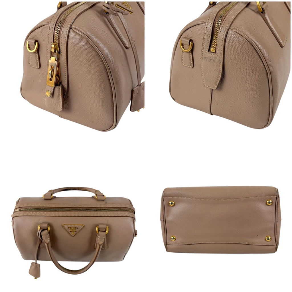 Prada Trial Patch Top Handle Satchel Saffiano Leather Beige Pink Mini — view 3