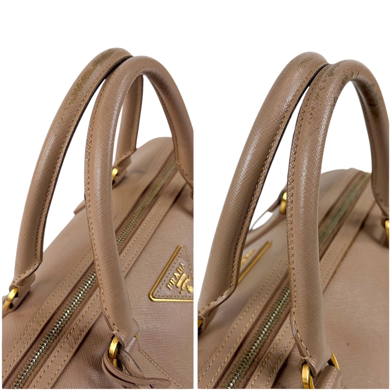 Prada Trial Patch Top Handle Satchel Saffiano Leather Beige Pink Mini — view 6