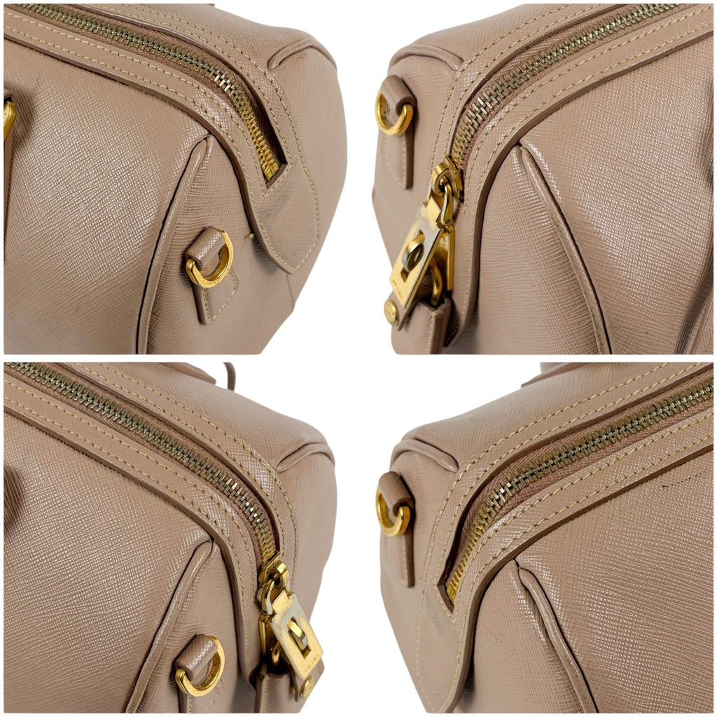Prada Trial Patch Top Handle Satchel Saffiano Leather Beige Pink Mini — view 4