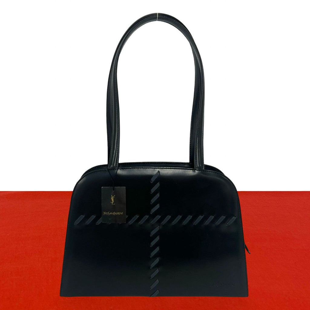 Saint Laurent Logo Stitch Leather Shoulder Bag Black
