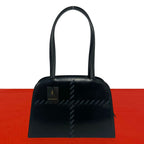 Saint Laurent Logo Stitch Leather Shoulder Bag Black
