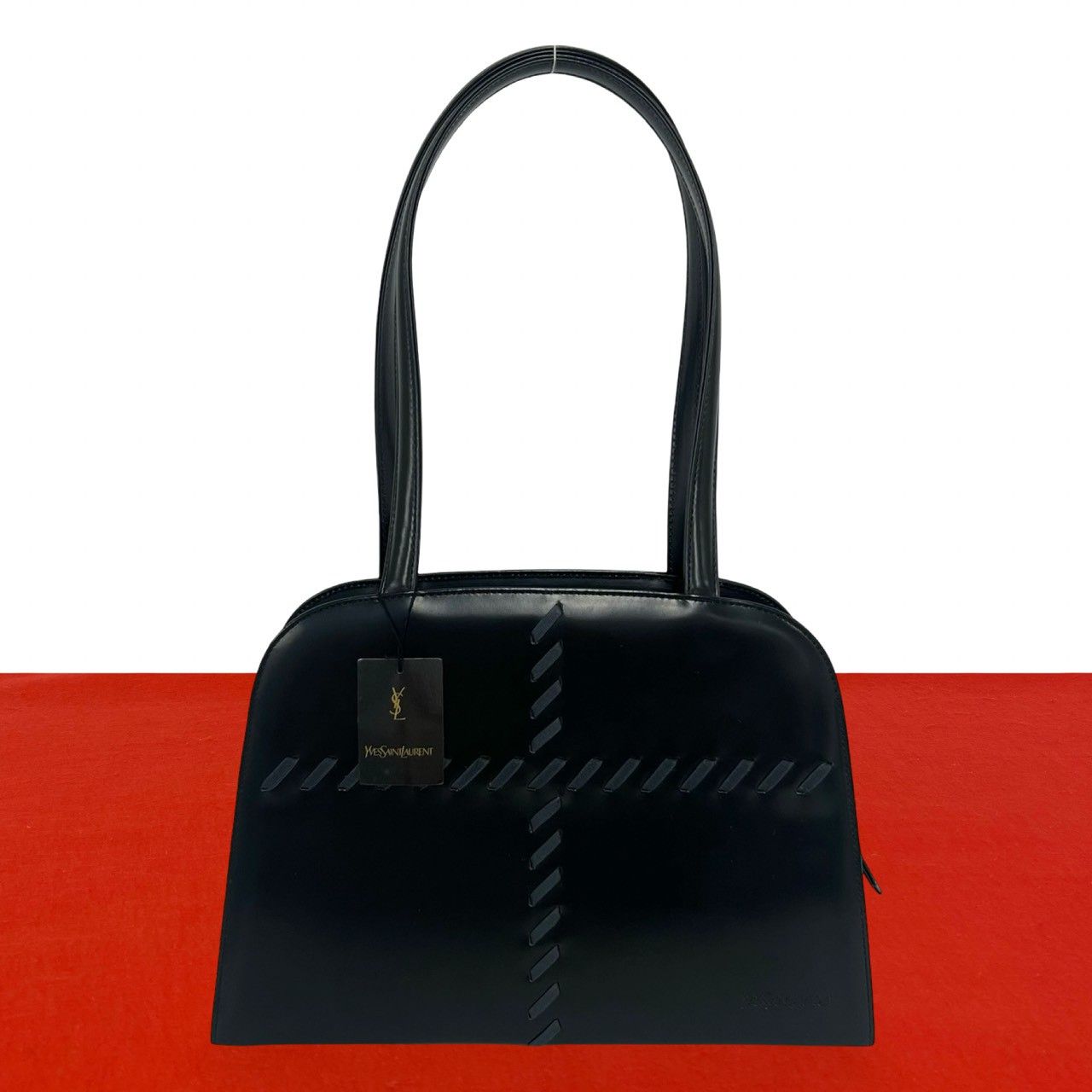 Saint Laurent Logo Stitch Leather Shoulder Bag Black