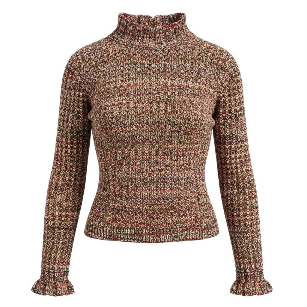 Chanel Middle Gauge Mixed Knit Sweater High Neck 34 Multicolor Wool