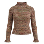 Chanel Middle Gauge Mixed Knit Sweater High Neck 34 Multicolor Wool