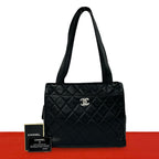 Chanel Quilted CC Logo Lambskin Shoulder Bag Tote Black