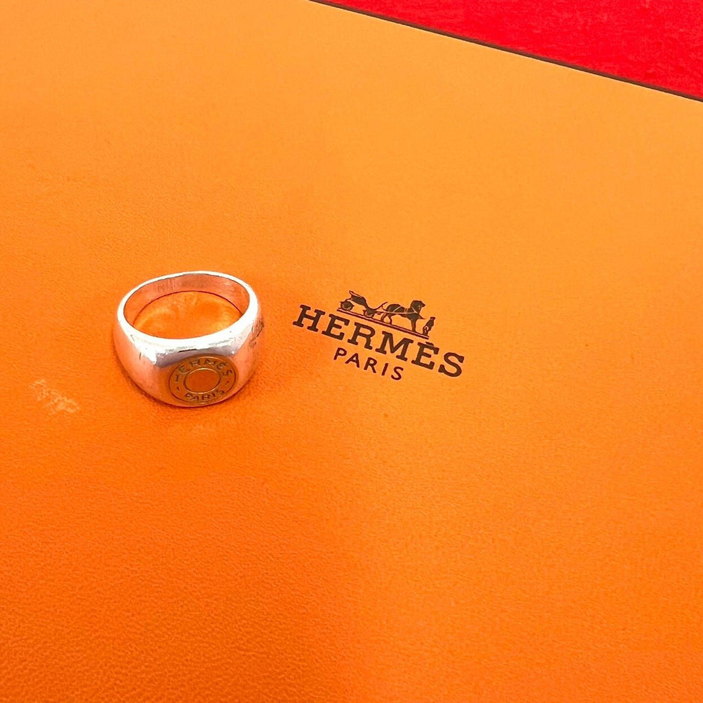 Hermes Sellier Ring 925 Sterling Silver Gold