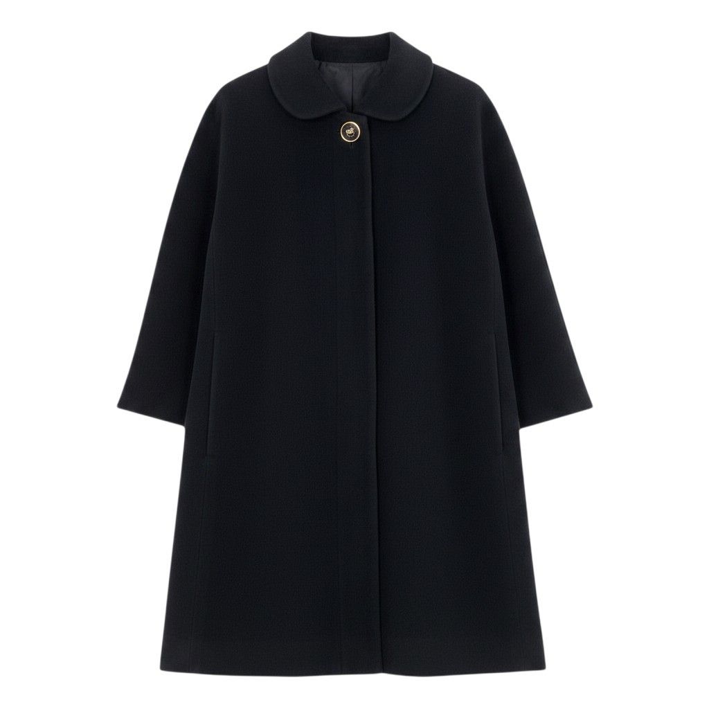 Dior Wool Soutien Collar Coat CD Logo Button Angora Blend 9 Sizes Black