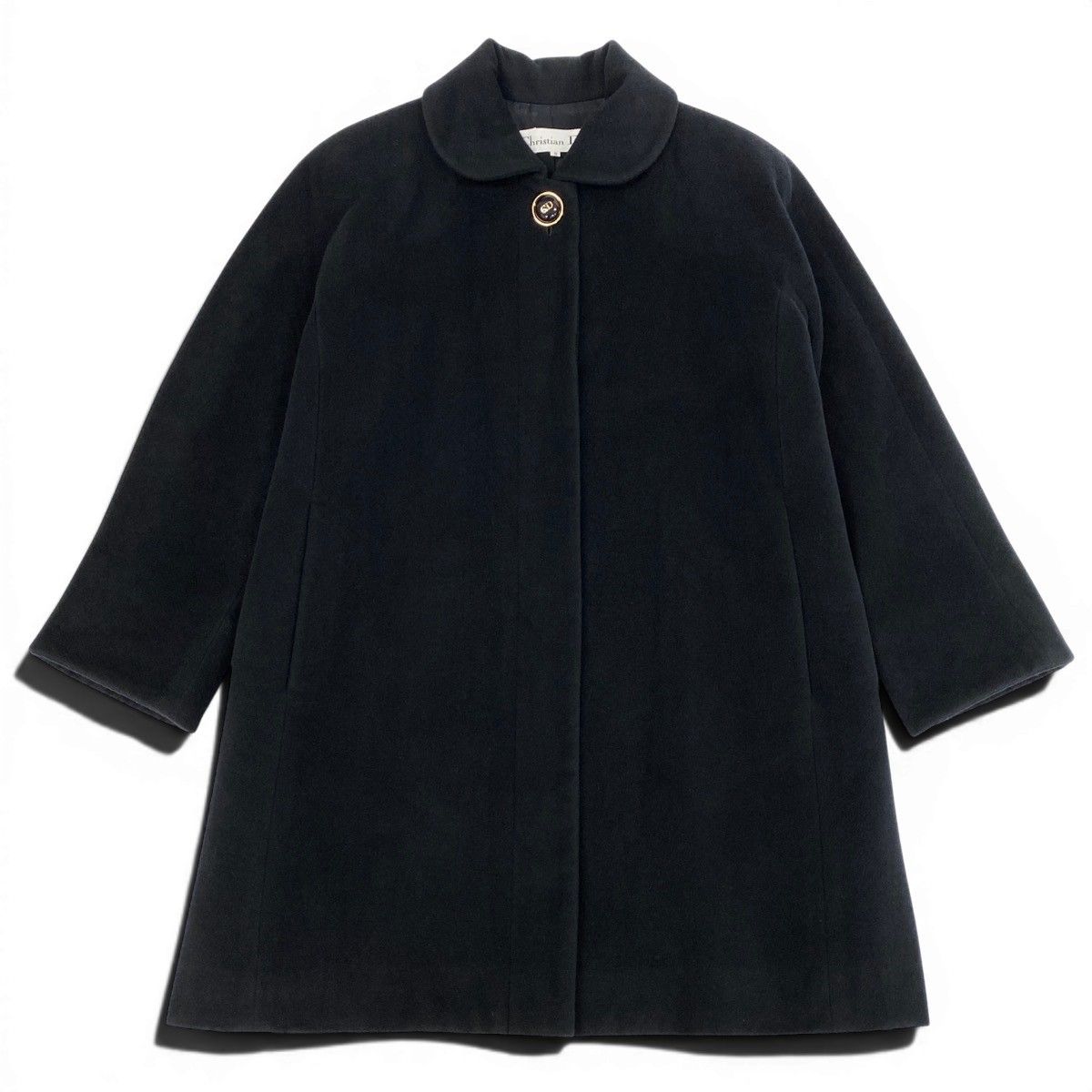Dior Wool Soutien Collar Coat CD Logo Button Angora Blend 9 Sizes Black — view 2