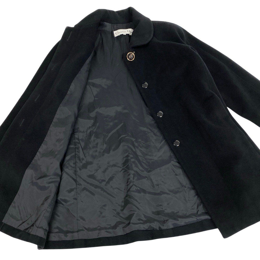Dior Wool Soutien Collar Coat CD Logo Button Angora Blend 9 Sizes Black — view 4