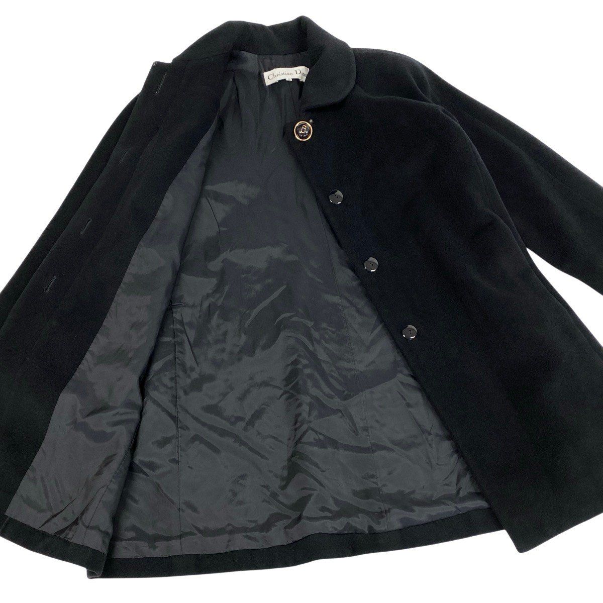 Dior Wool Soutien Collar Coat CD Logo Button Angora Blend 9 Sizes Black — view 4