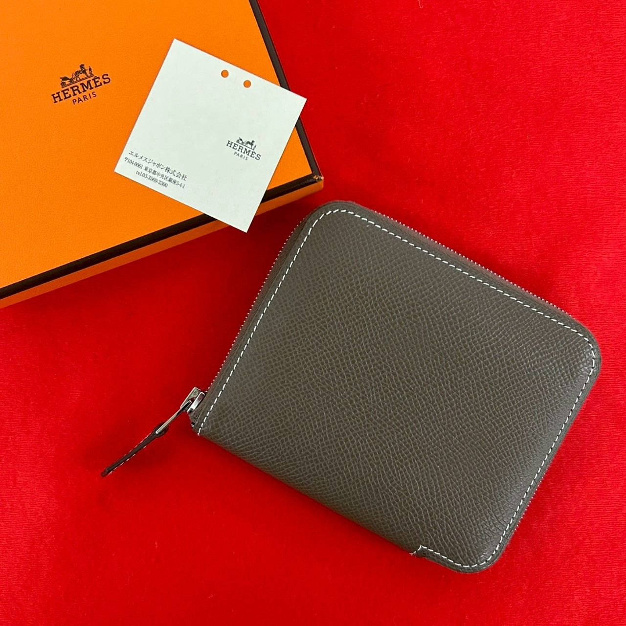 Hermes Azap Silk in Compact Veau Coin Case Card Etoupe
