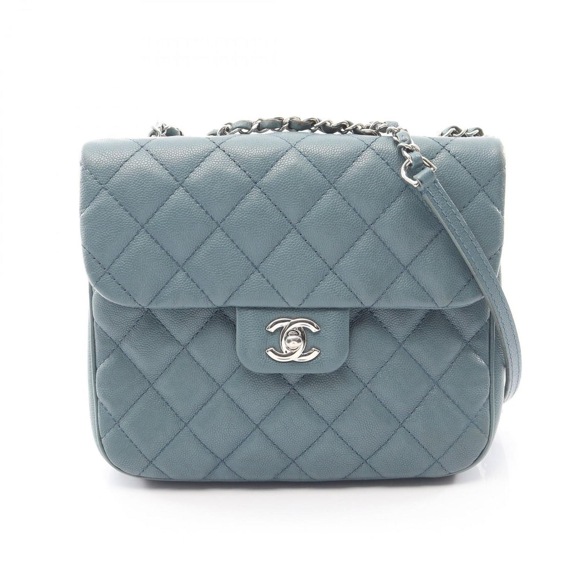 Chanel Shoulder Bag Quilted Smoki Blue Caviar Leather Chain