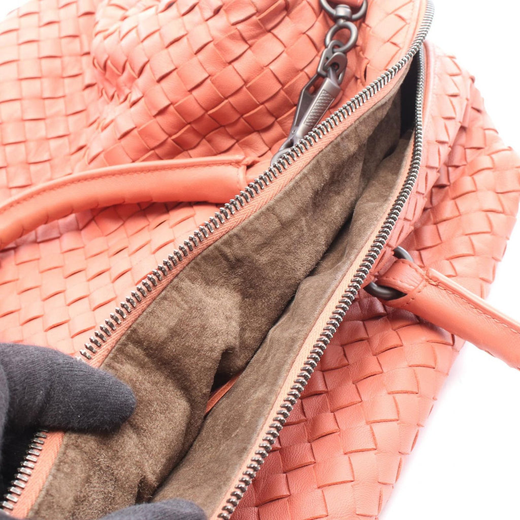 Bottega Veneta Intrecciato 2-Way Coral Orange Lambskin Boston Bag — view 6