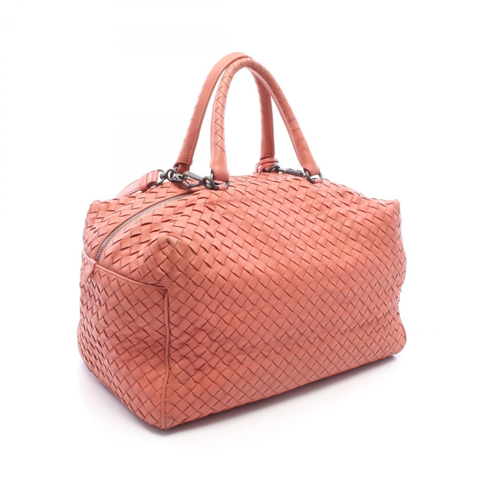Bottega Veneta Intrecciato 2-Way Coral Orange Lambskin Boston Bag — view 2