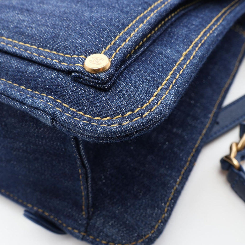 Chanel Backpack Quilted Chain Denim Blue — view 6