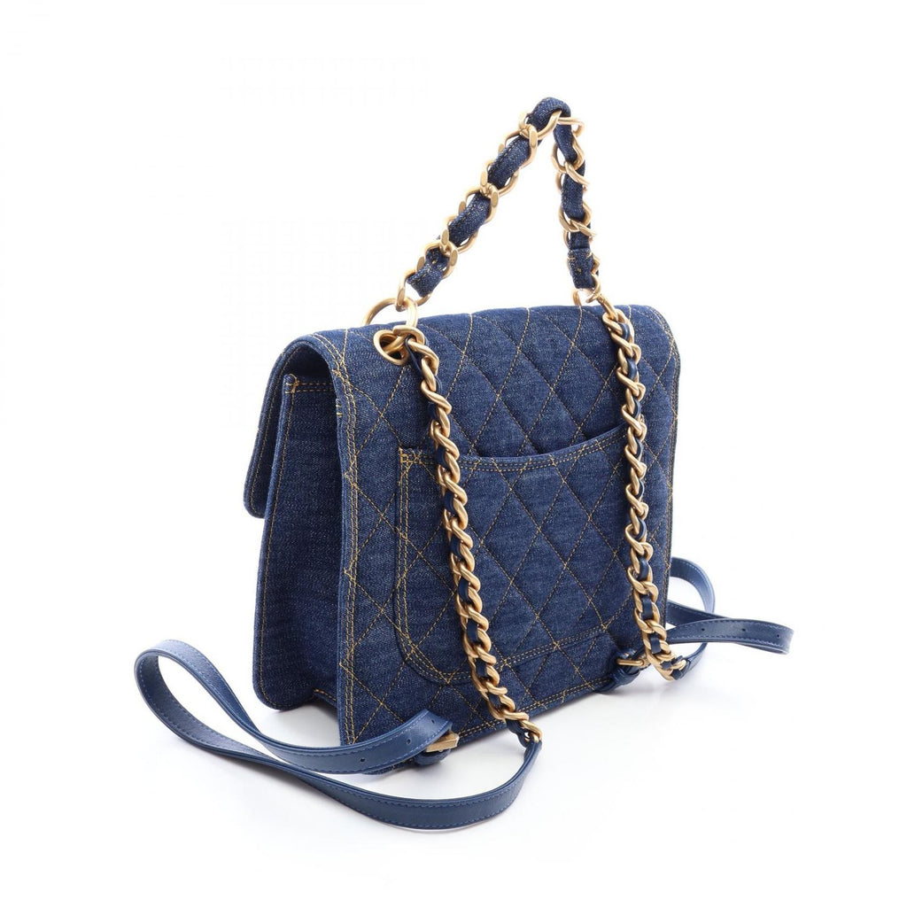 Chanel Backpack Quilted Chain Denim Blue — view 2