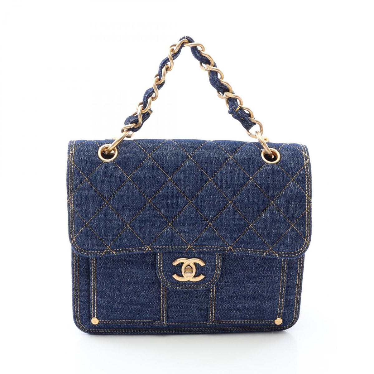 Chanel Backpack Quilted Chain Denim Blue
