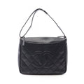 Chanel Shoulder Bag Wild Stitch Big CC Logo Black Leather Quilted CC